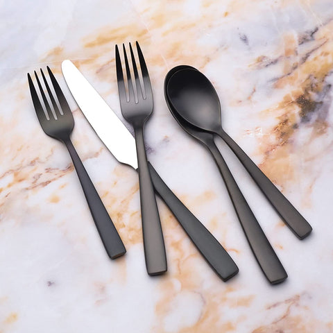 Image of Delano Black Satin 20-Piece Stainless Steel Flatware Set, Service for 4