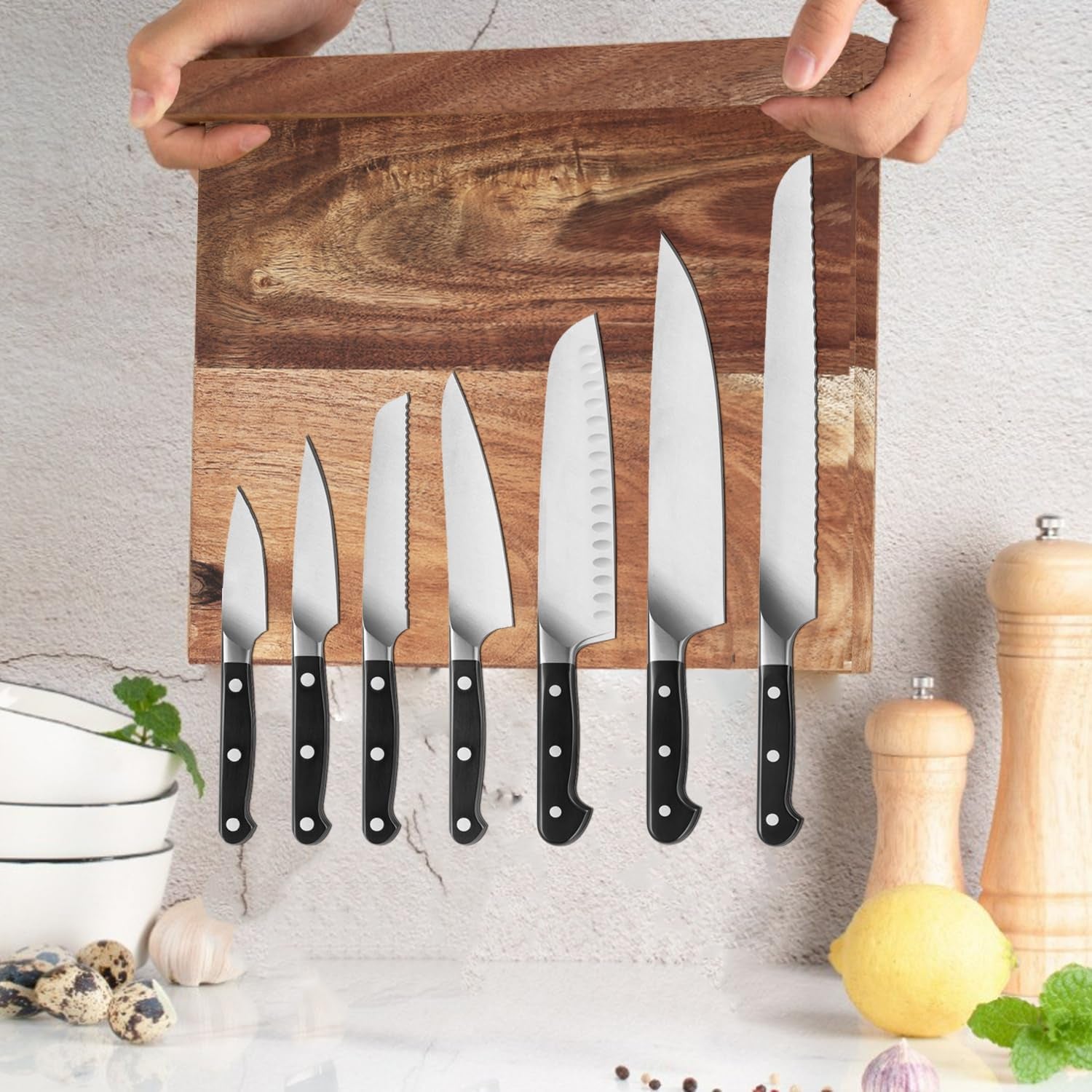 Double Side Magnetic Knife Block,16X 12 Inches Bigger than Others Knife Magnet Holder Wooden Rack Magnetic Stands with Strong Enhanced Magnet Multifunctional Storage Knife Holder.