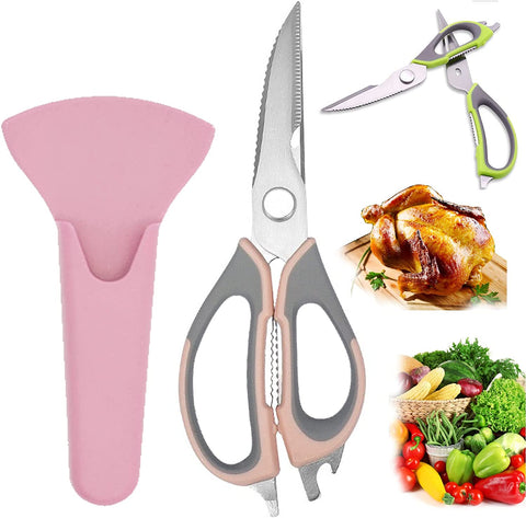 Image of Kitchen Scissors All Purpose, Come Part Kitchen Shears Heavy Duty, Food Scissors Dishwasher Safe, Meat Scissors Poultry Shears, Stainless Steel Sharp Cooking Scissors for Chicken Fish Vegetable (Pink)