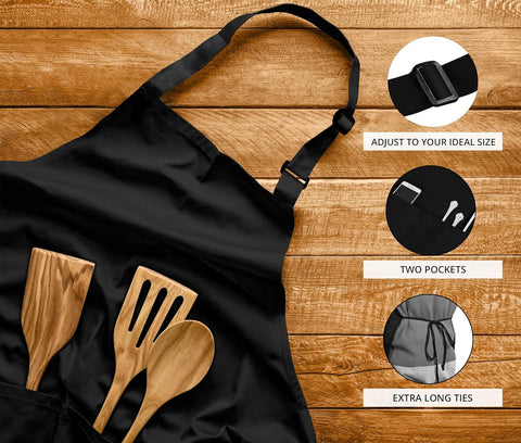 Image of 2 Pack Bib Apron, Adjustable with 2 Pockets, Water and Oil Resistant, Cooking Kitchen Chef Apron for Women Men