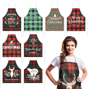 8 Pcs Christmas Buffalo Plaid Aprons Waterproof Holiday Kitchen Aprons Xmas Adjustable Baking Cooking Aprons Merry Christmas Aprons for Women Men Adults Chef Housewife