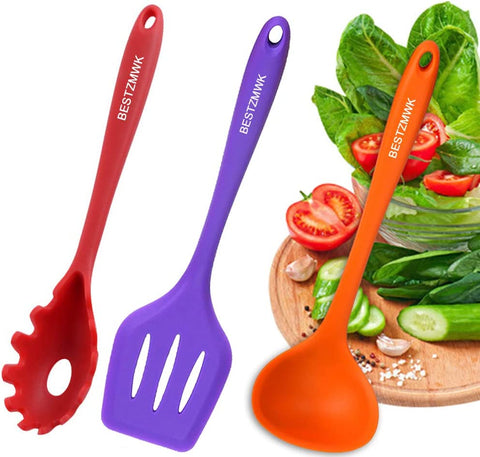 Image of Kitchen Utensil Set - 11 Cooking Utensils - Colorful Silicone Kitchen Utensils - Nonstick Cookware with Spatula Set - Colored Best Kitchen Tools Kitchen Gadgets