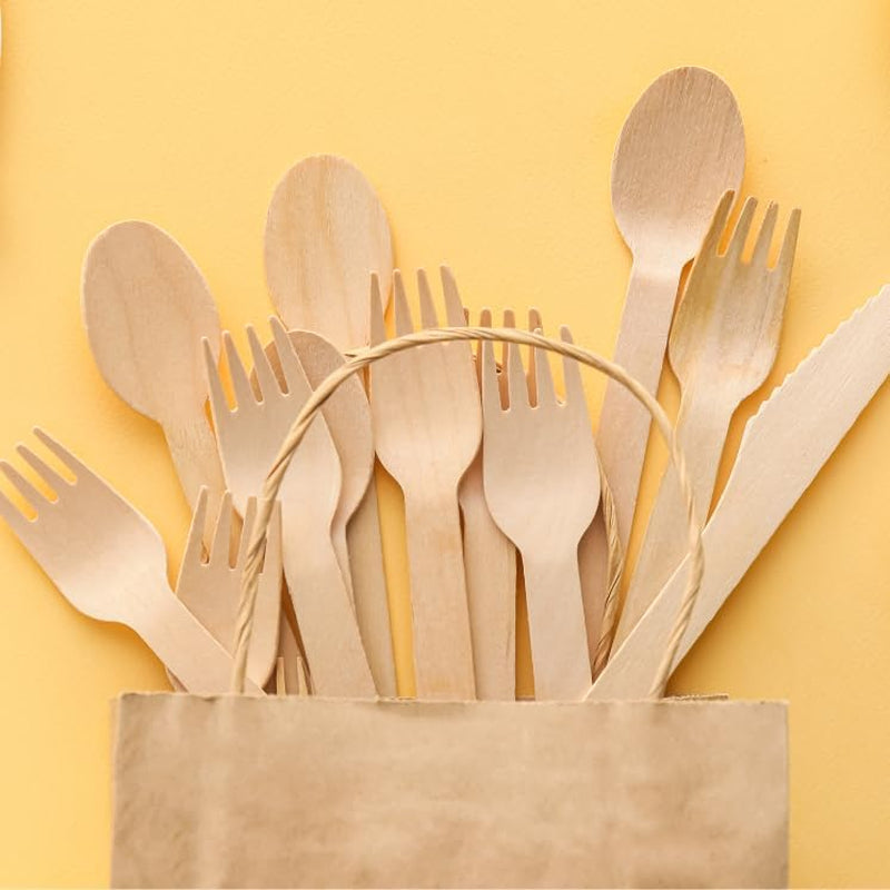 Wooden Cutlery Disposable Utensils Set - 50-Pack of Disposable Wooden Cutlery Set, Individually Wrapped Utensils and Napkins for Cafes or Restaurants - Includes Knife, Fork, Spoon, and Napkin