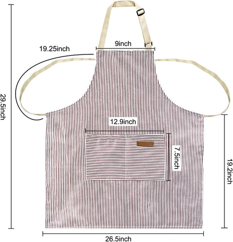 Image of 2 Pack Apron, Cotton Cooking Kitchen Aprons, Adjustable Bib Apron with 2 Pockets for Men Women Chef Aprons,(Black/Brown Stripes)
