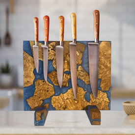 Magnetic Knife Block without Knives - Magnetic Knife Holder | Magnetic Knife Block for Kitchen Counter| Wooden Block Knife Holder | Kitchen Knife Magnetic Holder | Magnet Knife Block (Azure Blue)