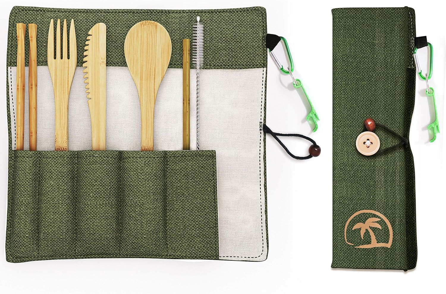 9-Piece Bamboo Utensil Set – Reusable Cutlery Travel Set – Portable Bamboo Flatware for Kids & Adults – Bamboo Fork, Knife, Spoon, Chopsticks – Comes in a Well-Designed Washable Case