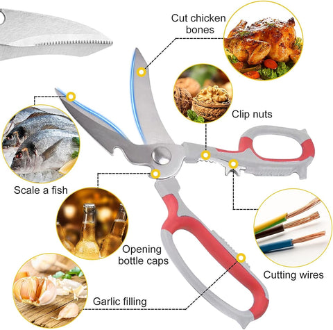 Image of Latest 2023 Heavy Duty Kitchen Shears,All Purpose Cooking Tool, Bone Cutting Multi-Purpose Scissors for Poultry/Chicken/Turkey/Fish/Vegetables(+Sharpener Rod)