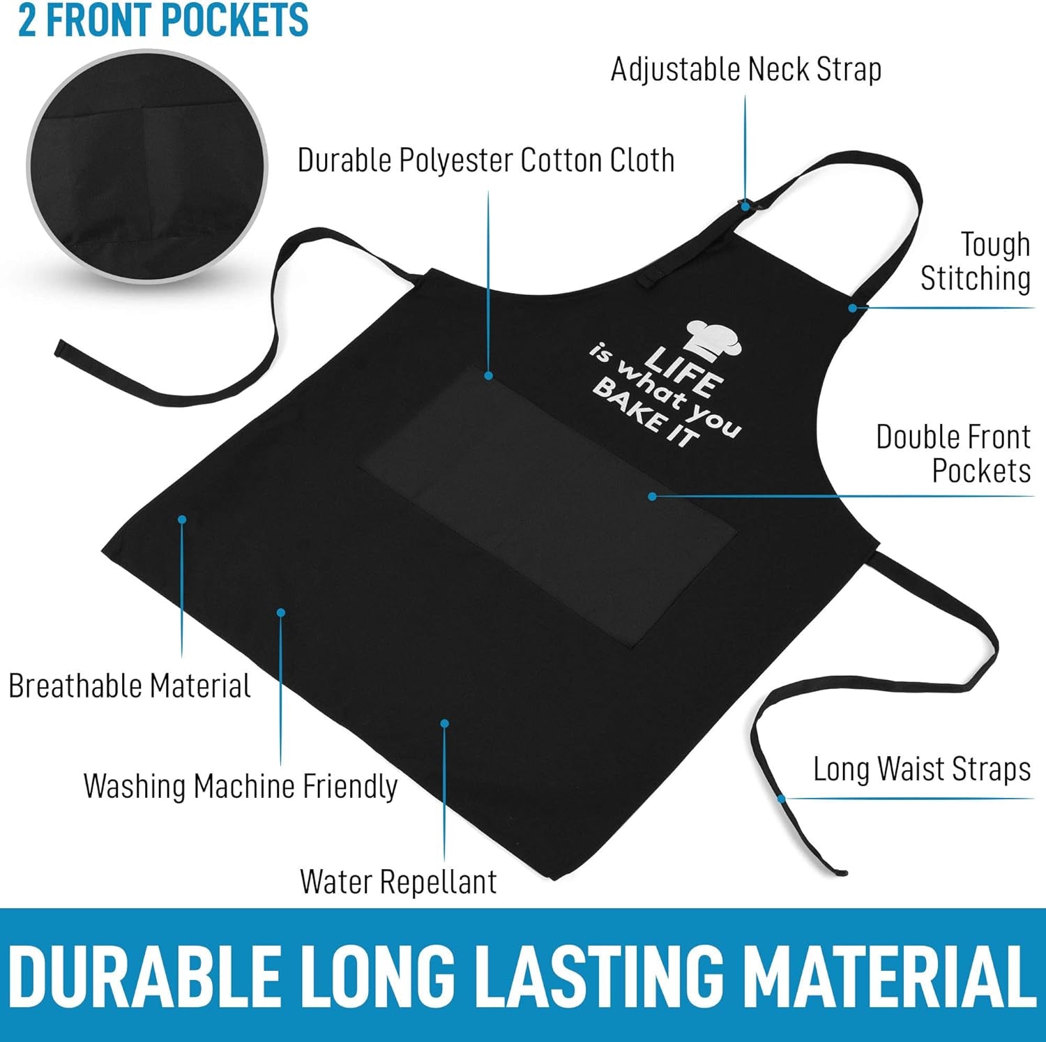 Zulay 2-Pack Funny Aprons for Men & Women - Kitchen Aprons with Adjustable Neck Strap & 2 Large Pockets