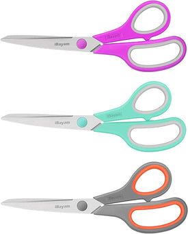 Scissors,  8" All Purpose Scissors Bulk 3-Pack, Ultra Sharp 2.5Mm Thick Blade Shears Comfort-Grip Scissors for Office Desk Accessories Sewing Fabric Home Craft School Supplies, Right/Left Handed
