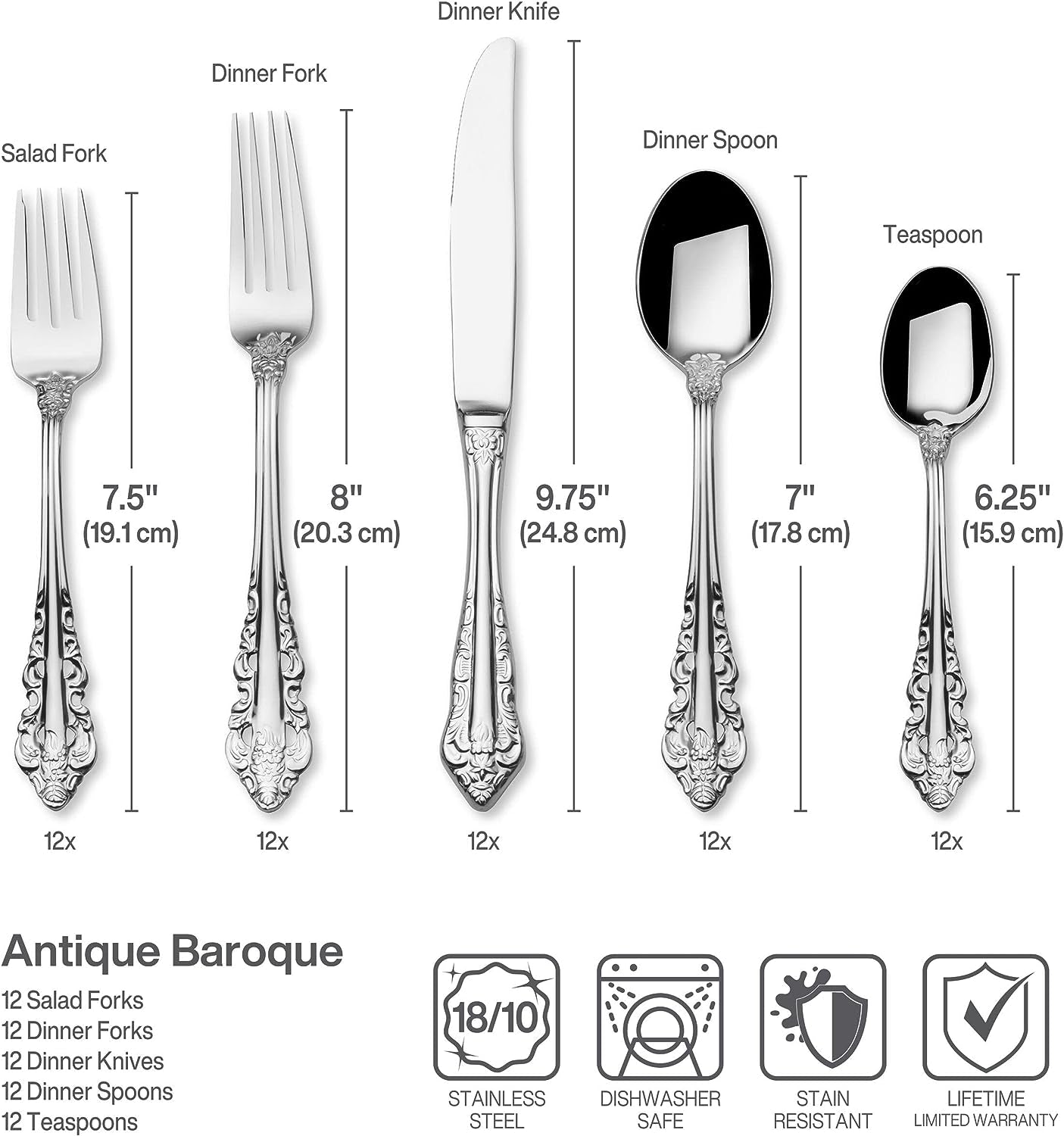 Antique Baroque 65Pc, Silver, Service for 12