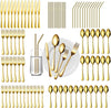 84 Pieces Gold Silverware Service for 12 Flatware Set Stainless Steel Utensils Cutlery Set Dishwasher Safe Flatware (Gold, 84)