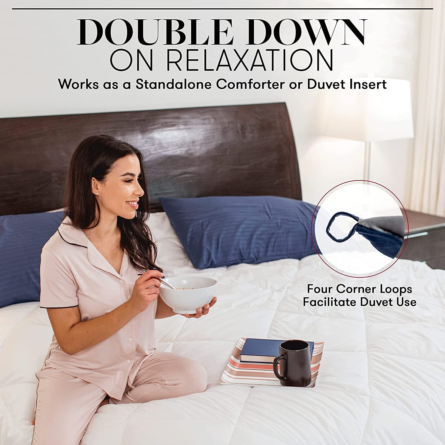 Beckham Hotel Collection Goose down Alternative Reversible - All Season - Premium Quality Luxury Comforter - Full/Queen - Navy/Sleet