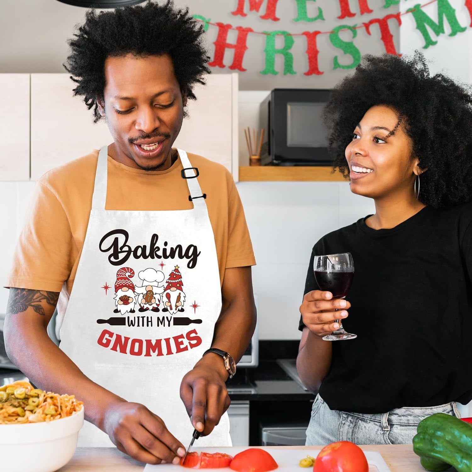 Gnome Apron, Baking with My Gnomies, Funny Christmas Baking Aprons, Cute Holiday Baking Gifts for Bakers, Gnome Kitchen Cooking Apron, White Elephant Gifts for Christmas Stocking Stuffers