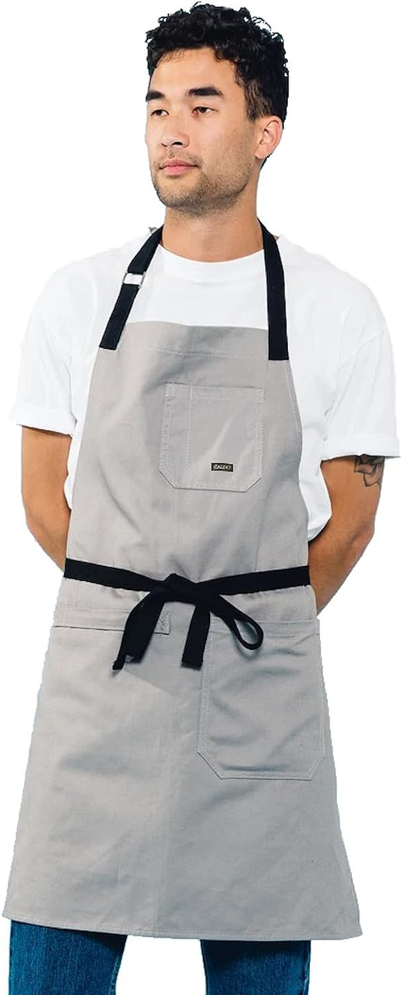 Daily Cotton Kitchen Apron for Cooking- Mens and Womens Professional Chef or Server Bib Apron - Adjustable Straps with Pockets and Towel Loop (Grey)