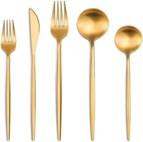 Image of Luxury Matte Gold Silverware Set, 20-Piece 18/8 Stainless Steel Flatware Sets for 4, Dishwasher Safe