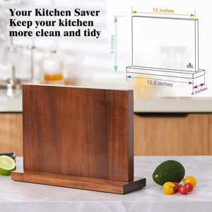 Magnetic Knife Block Kitchen Knife Holder without Knives- Natural Acacia Universal Knife Storage Organizer with Powerful Magnets for Kitchen Counter