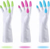 Reusable Dishwashing Cleaning Gloves with Latex Free, Synthetic Rubber Gloves,，Kitchen Gloves 3 Pairs,Green+Blue+Pink