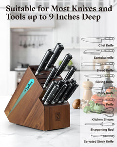 Acacia Wood Knife Storage Block without Knives, 20 Slot Universal Knife Holder Countertop Butcher Block Knife Stand for Easy Kitchen Storage