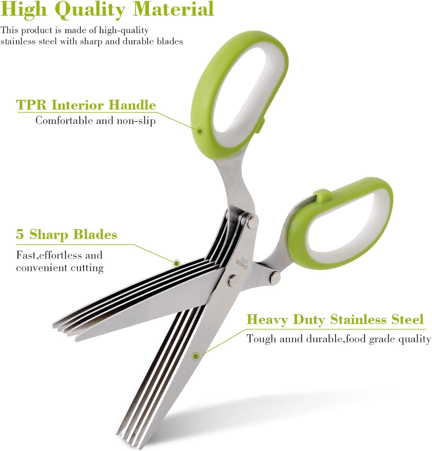 Scissors Herb, Sharp Heavy Scissors for Cutting, Chopping and Cooking Fresh Garden Herbs, 5 Stainless Steel Blades and Stripper, Vanilla Cutter Chopper Garden Kitchen Gadgets