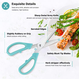 Kitchen Shears Scissors,  3-Color Stainless Steel Dishwasher Safe Food Scissors for Herbs Chicken Meat Poultry Fish BBQ, 8 Inch Utility Cooking Scissors for Women Men with Small Hands
