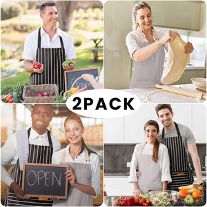 2 Pack Adjustable Bib Apron with 2 Pockets Chef Cooking Kitchen Restaurant Aprons for Women Men