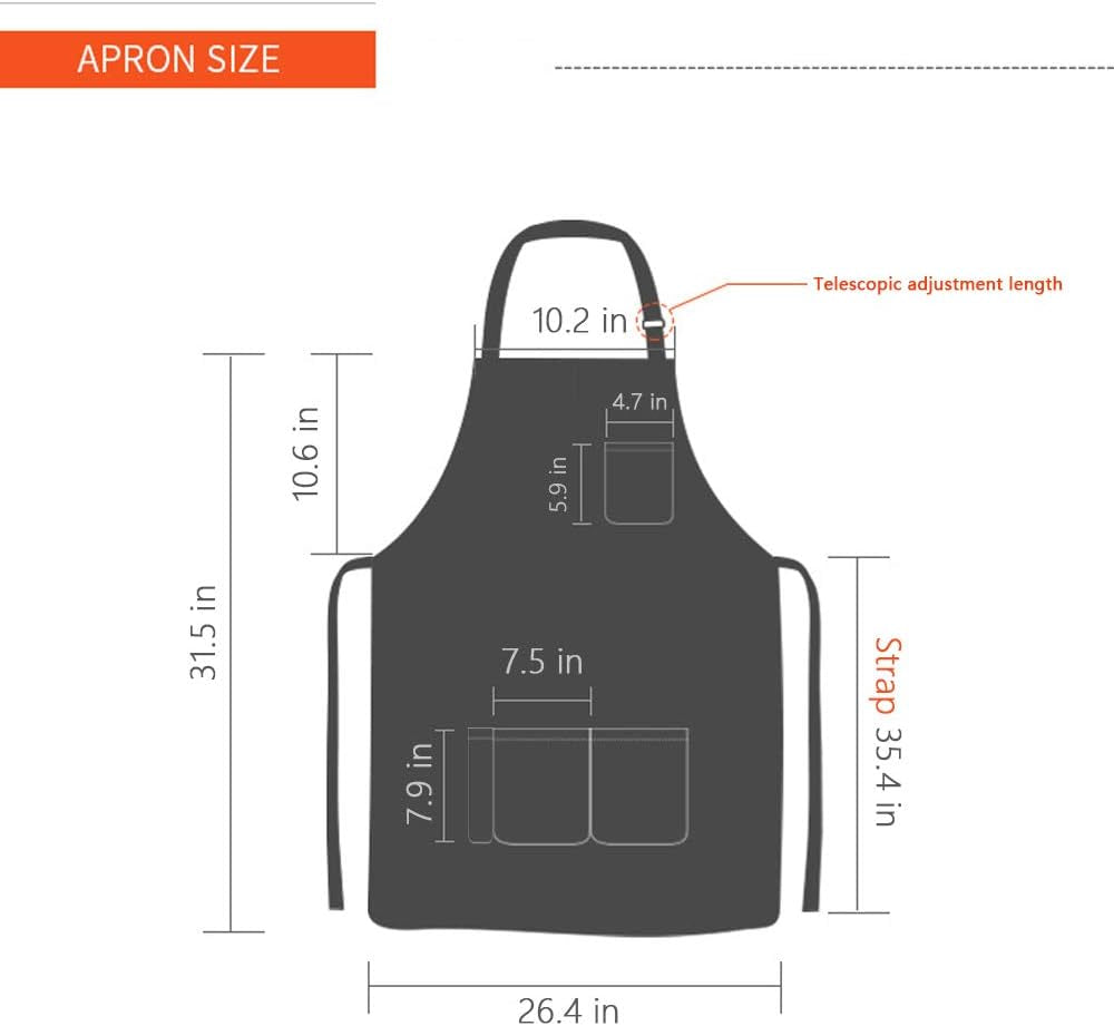 Blue Adjustable Denim Jean Kitchen Apron with 5 Pockets for Women Men Optimized Upgrade(Denim)