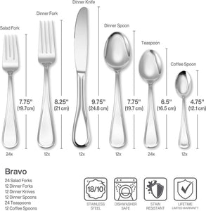 Bravo 101-Piece 18/10 Stainless Steel Flatware Set, 101Pc