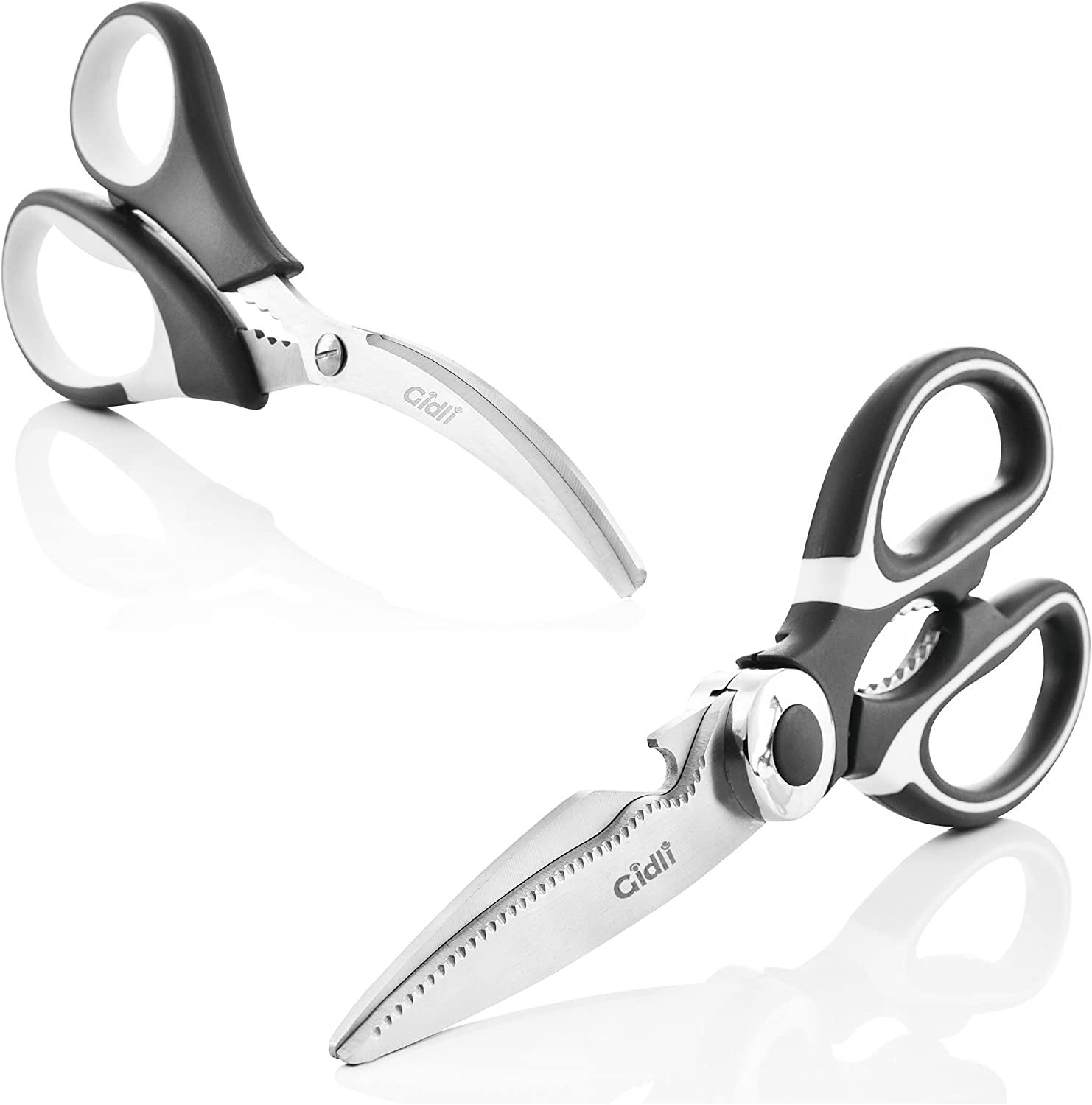 Kitchen Shears by  - Lifetime Replacement Warranty- Includes Seafood Scissors as a Bonus - Heavy Duty Stainless Steel All Purpose Ultra Sharp Utility Scissors