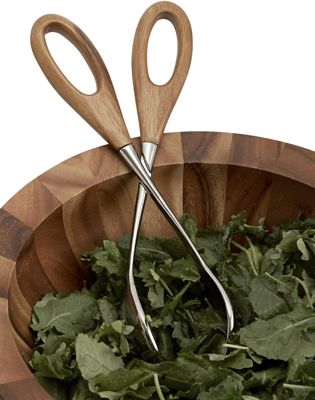 Curvo Salad Scissors | 13 Inch Kitchen Tongs for Cooking, Salad, and Grilling | Made of Stainless Steel and Acacia Wood | Designed by Steve Cozzolino