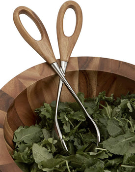 Curvo Salad Scissors | 13 Inch Kitchen Tongs for Cooking, Salad, and Grilling | Made of Stainless Steel and Acacia Wood | Designed by Steve Cozzolino