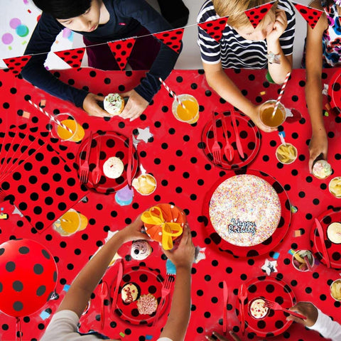 149Pcs Ladybug Decorations Party Supplies - Ladybug Party Tableware Plates Napkins Knives Forks Spoons, Banner, Red Black Dots Balloons, Tablecloth for Girls Boys Kids Birthday Decorations Serves 20