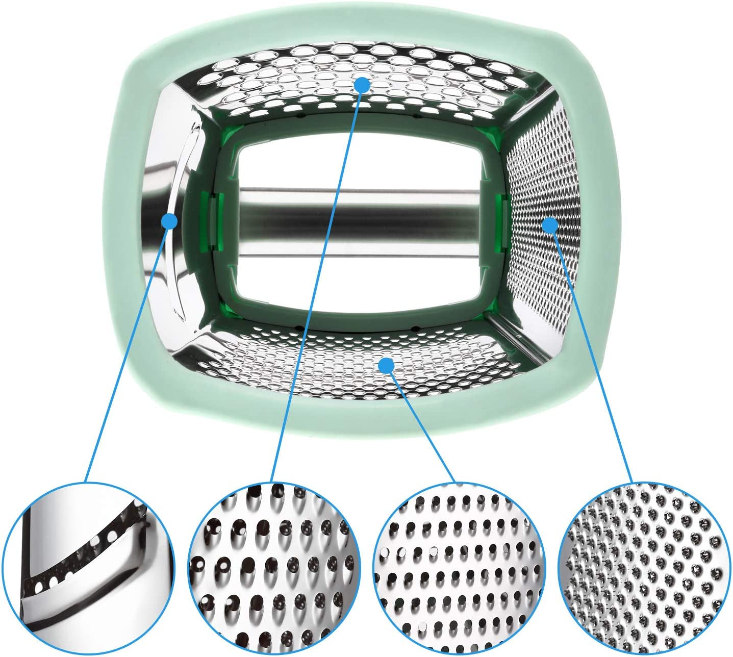 Professional Cheese Grater - Stainless Steel, XL Size, 4 Sides - Perfect Box Grater for Parmesan Cheese, Vegetables, Ginger - Dishwasher Safe - Mint