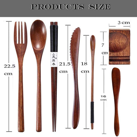 Image of Wooden Utensils for Eating 24 Pcs Wooden Cutlery Set Reusable Cooking Travel Wooden Spoons Forks Lunch Utensils Silverware Set for Lunch Portable Wood Flatware Set for Eating