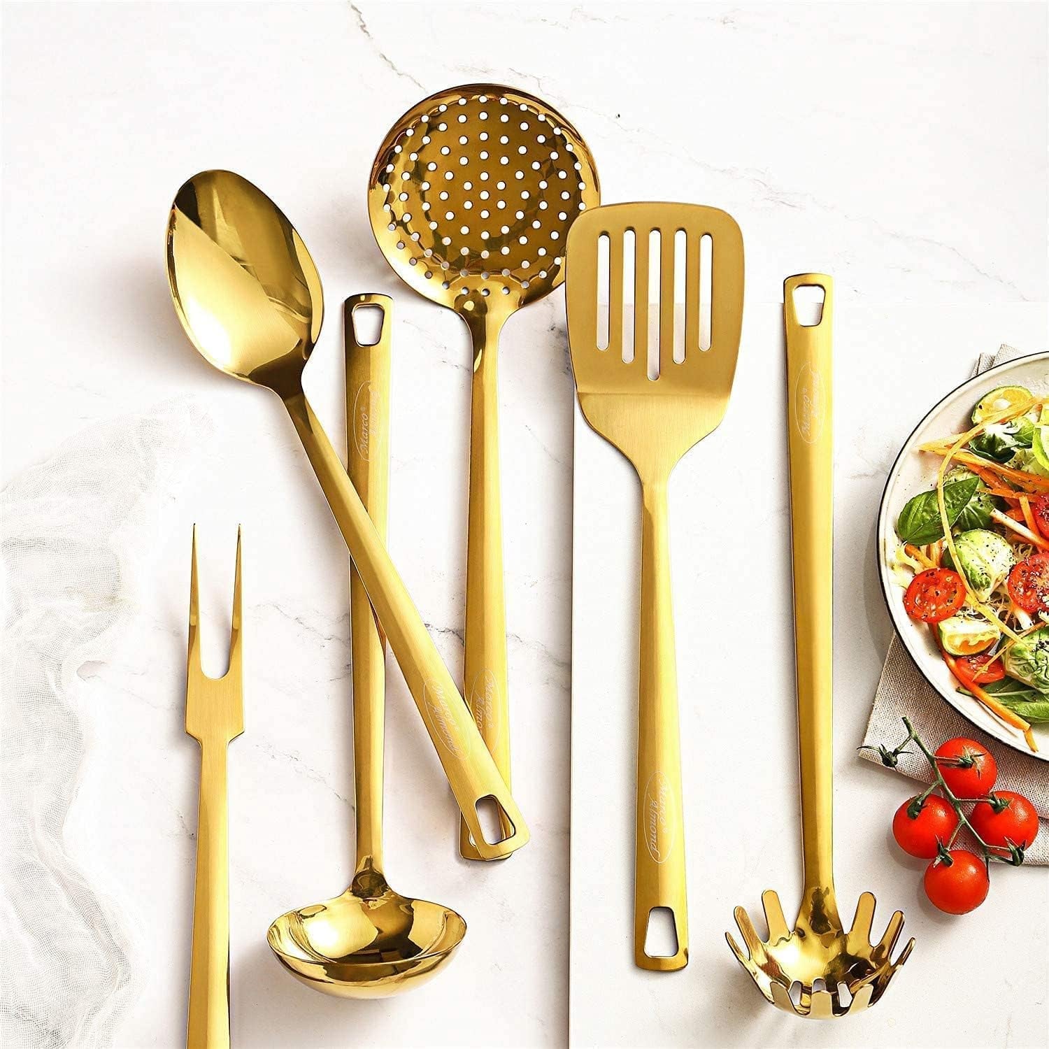 MA21 Golden Titanium Knives Block Set +  KYA51B Kitchen Utensil Set