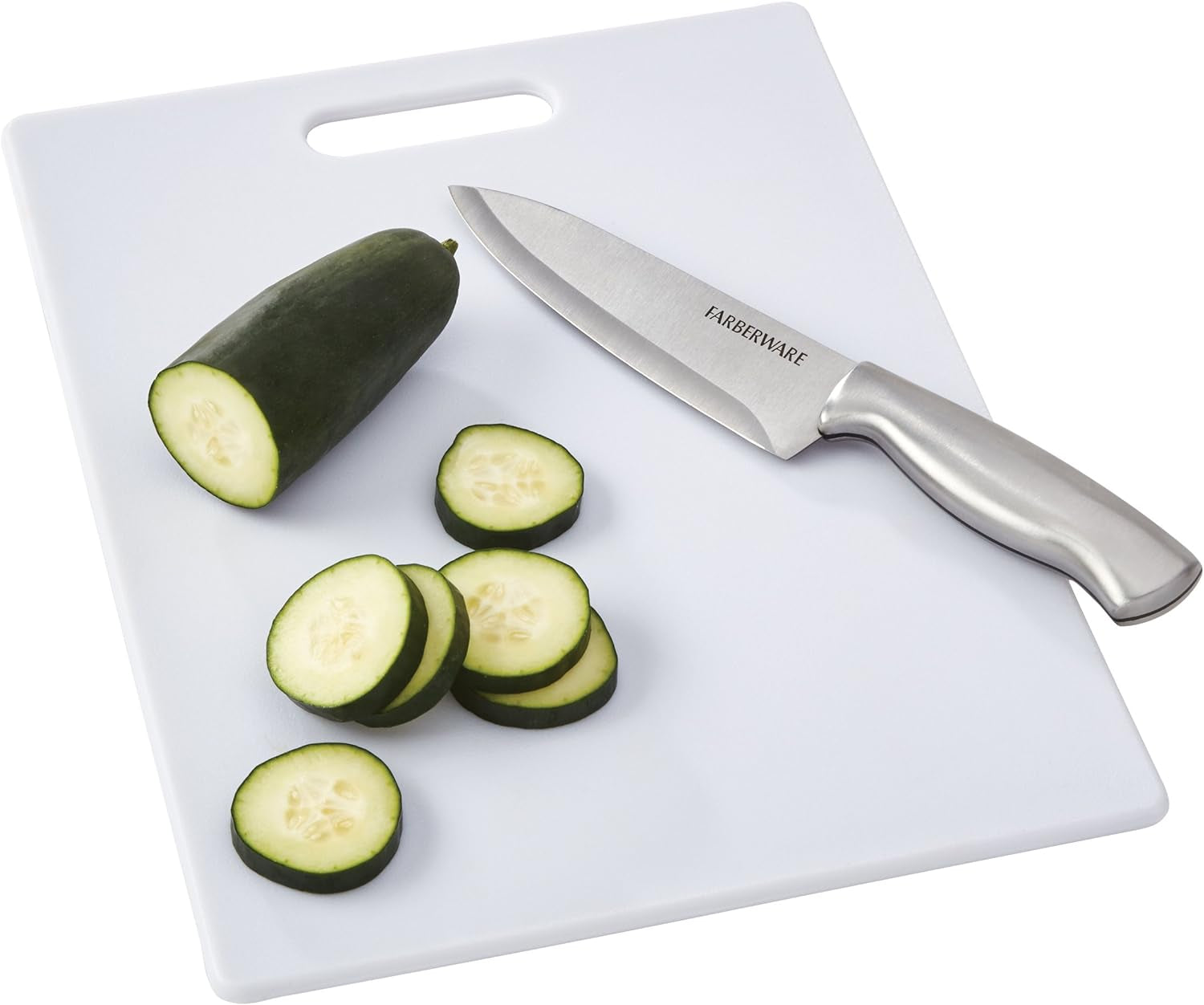 22-Piece Never Needs Sharpening Triple Rivet High-Carbon Stainless Steel Knife Block and Kitchen Tool Set, Black & 78892-10  Plastic Cutting Board, 11-Inch by 14-Inch, White