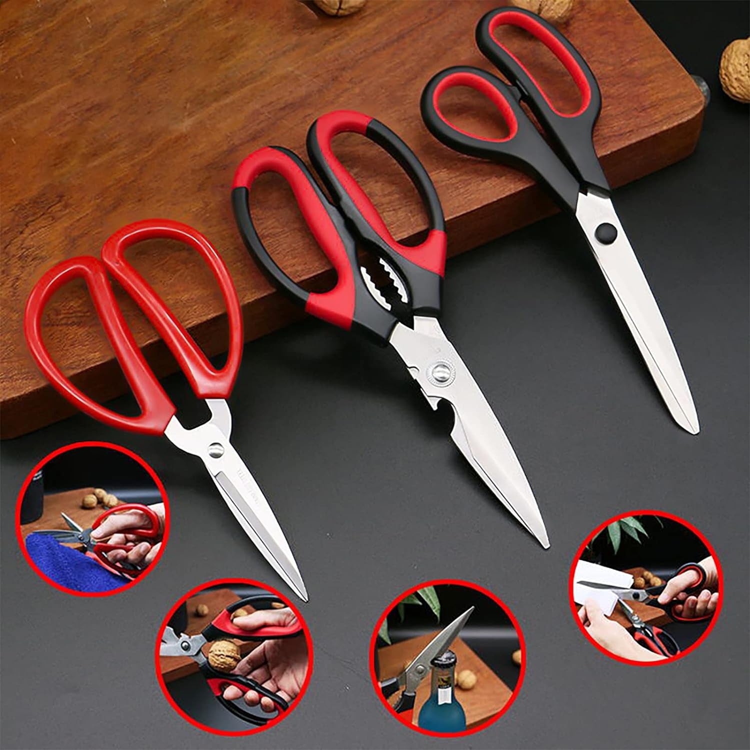 Kitchen Shears, 3 Pack Kitchen Scissors Heavy Duty Meat Scissors, Cooking Scissors, Multipurpose Stainless Steel Scissors for Chicken, Fish, Turkey, Crab, Vegetables, Pizza