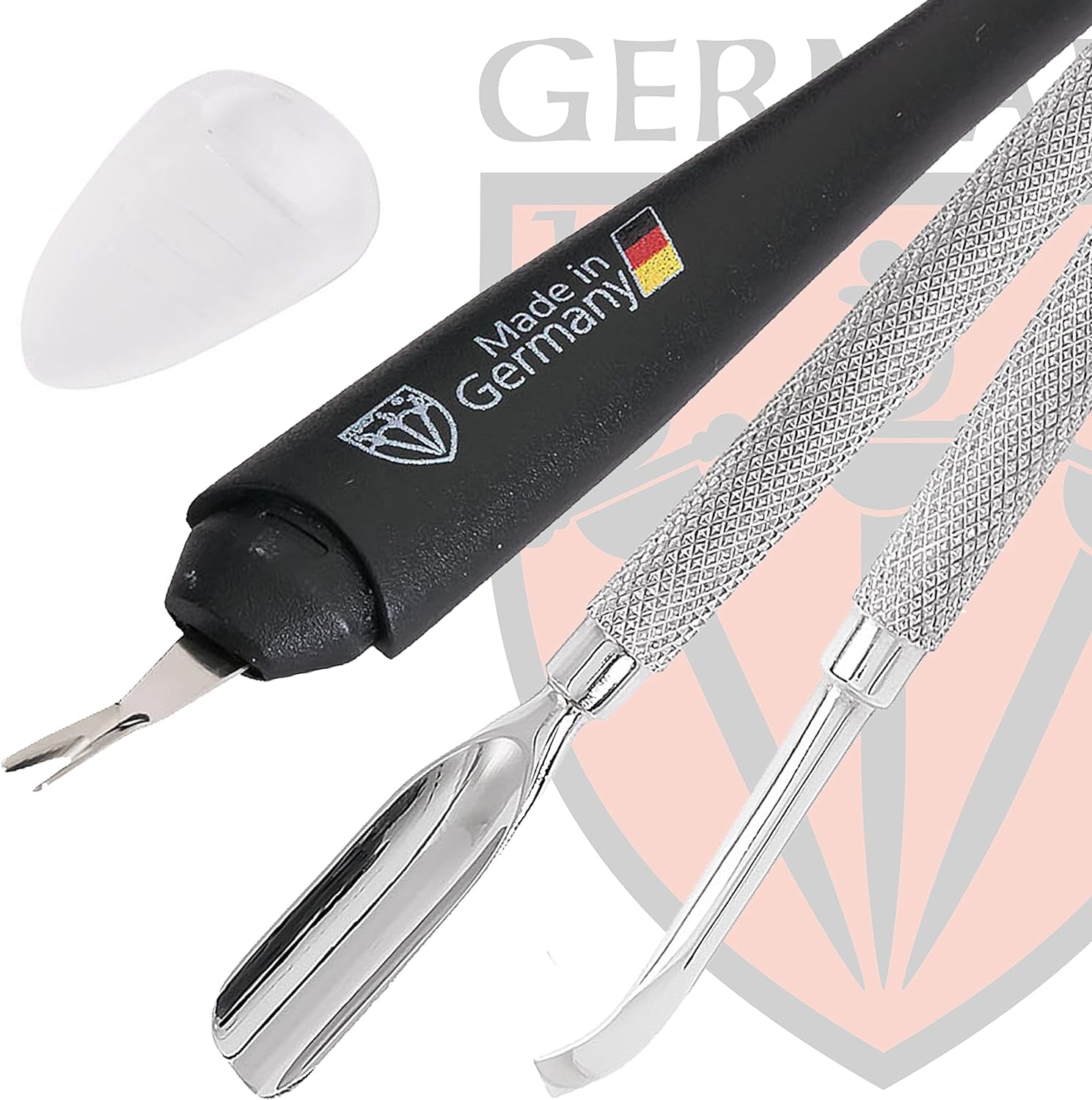 - Brand Quality Cuticle Knife Trimmer Remover Cutter (1Pc.) and Cuticle Pusher Scratcher (1 Pc.) Made in Germany