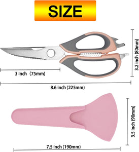 Kitchen Scissors All Purpose, Come Part Kitchen Shears Heavy Duty, Food Scissors Dishwasher Safe, Meat Scissors Poultry Shears, Stainless Steel Sharp Cooking Scissors for Chicken Fish Vegetable (Pink)