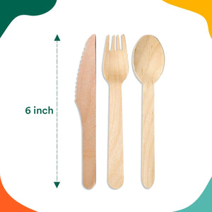 100% Compostable Cutlery [175-Pack] Disposable Wooden Cutlery Set I 100% Natural, Sturdy, Eco-Friendly, Utensils Set I Biodegradable (75 Fork,50 Spoon, 50 Knife)