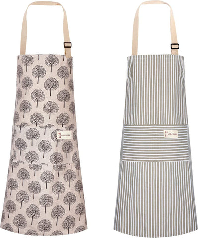 Image of 2 Pieces Linen Cooking Kitchen Apron for Women and Men Kitchen Bib Apron with Pocket Adjustable Soft Chef Apron