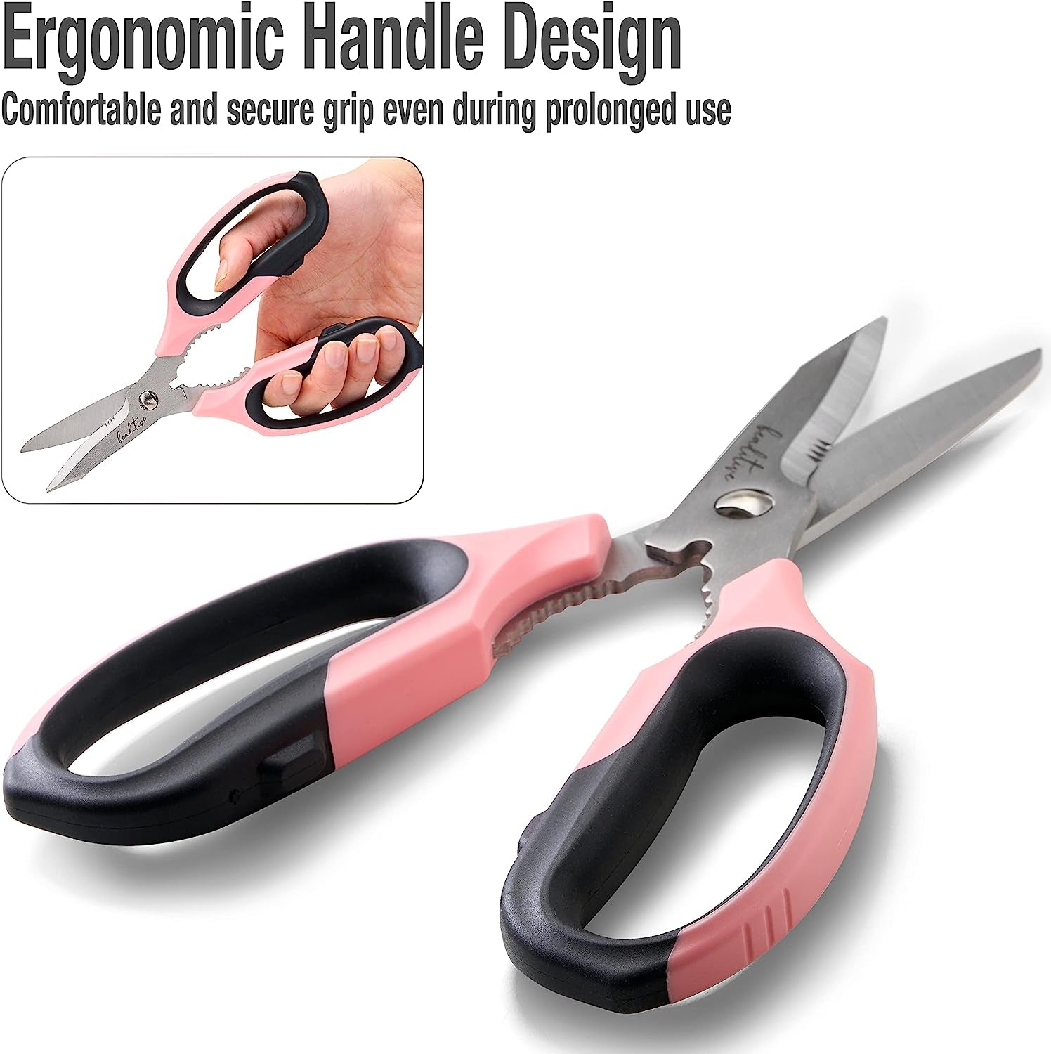 Multi-Purpose 8" Kitchen Shears - Detachable, Serrated Blades, Japanese Stainless Steel - Ergonomic Handle, Protective Cover - Dishwasher Safe
