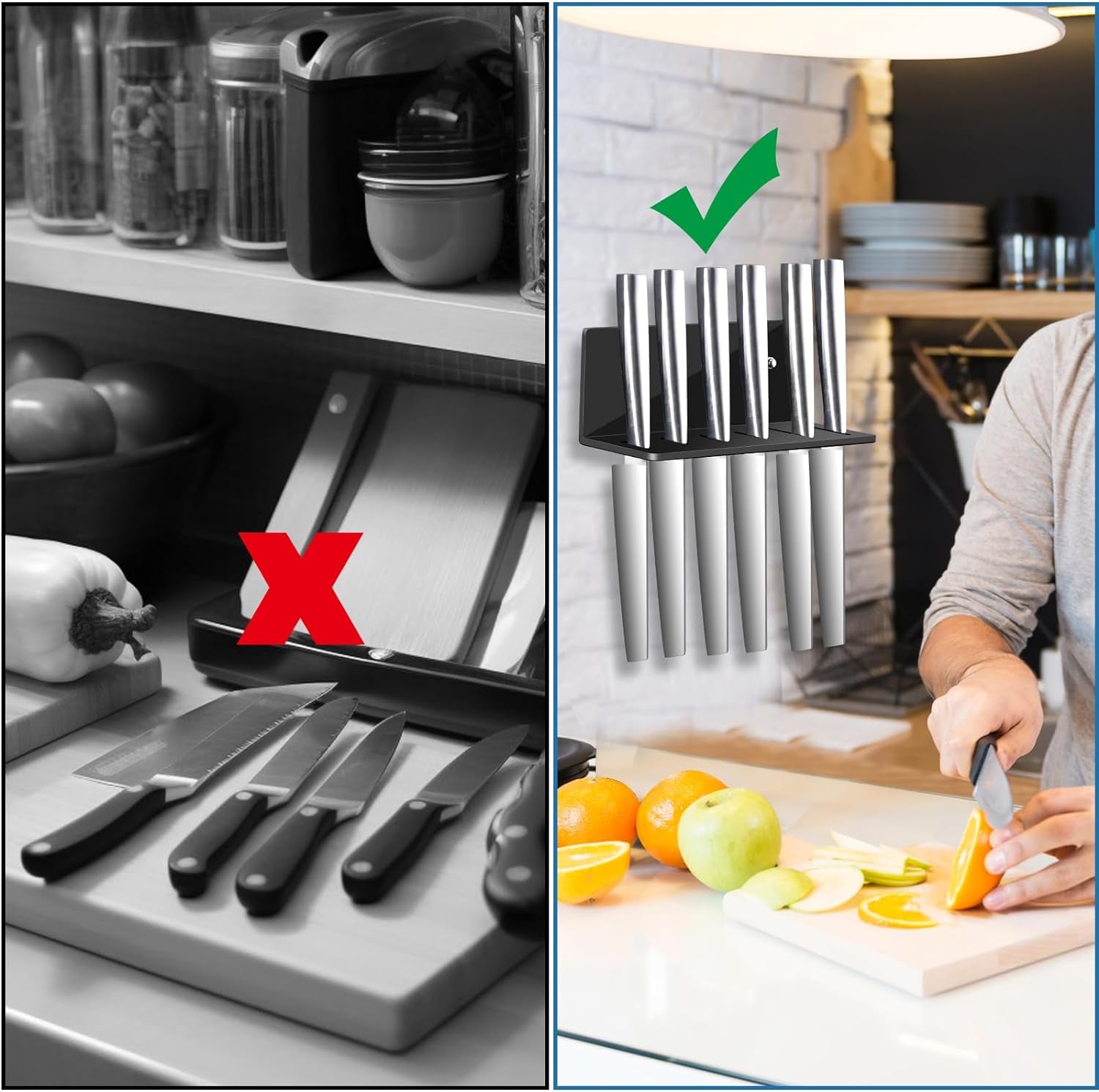 6.7-Inch Knife Holder Punch-Free Knife Bar Strong Knife Acrylic Holder Cheese Knife Organizer Kitchen Knife Cutlery Organizer 2Pack