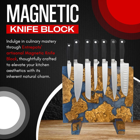 Magnetic Knife Block without Knives - Magnetic Knife Holder | Magnetic Knife Block for Kitchen Counter| Wooden Block Knife Holder | Kitchen Knife Magnetic Holder | Magnet Knife Block (Azure Blue)