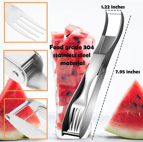 Image of Watermelon Slicer Cutter, 2 in 1 Watermelon Fork Slicer Cutter Melon Slicer, Portable Stainless Steel Watermelon Cutter Slicer Tool Fruit Forks Slicer for Home Party Camping Kitchen Gadget