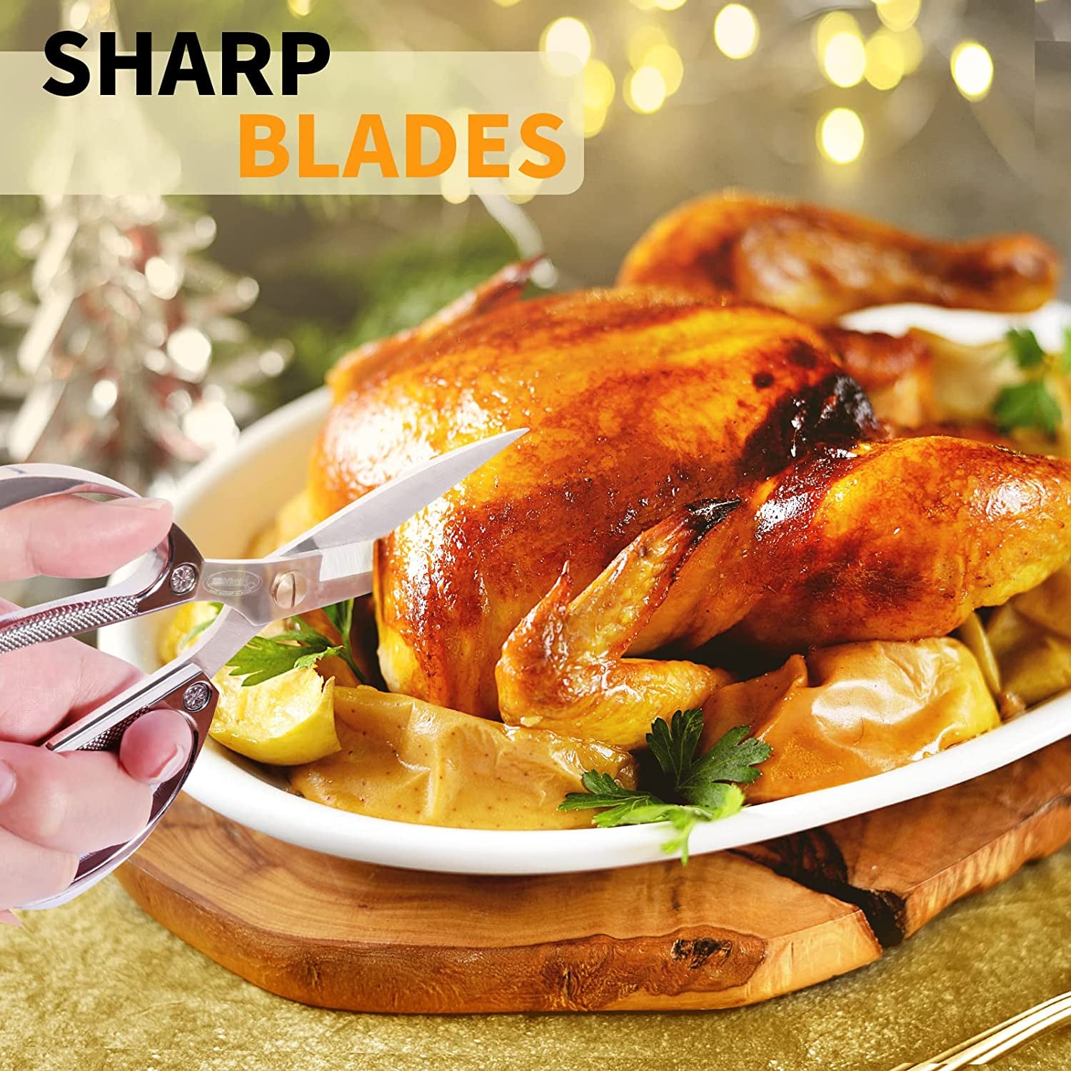 Newness Kitchen Shears, Stainless Steel Duty Kitchen Shears for Chicken, Beefs, Poultry, Fish, Meat, Vegetables, Stainless Steel Scissors with Non-Slip Easy Grip Handles for House Daily Use