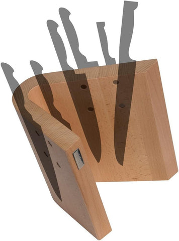 Image of Magnetic Knife Block and Elegant Kitchen Display - Curved Design - Stain Resistant Natural Beechwood - Handcrafted in Italy - 10 Knife Capacity