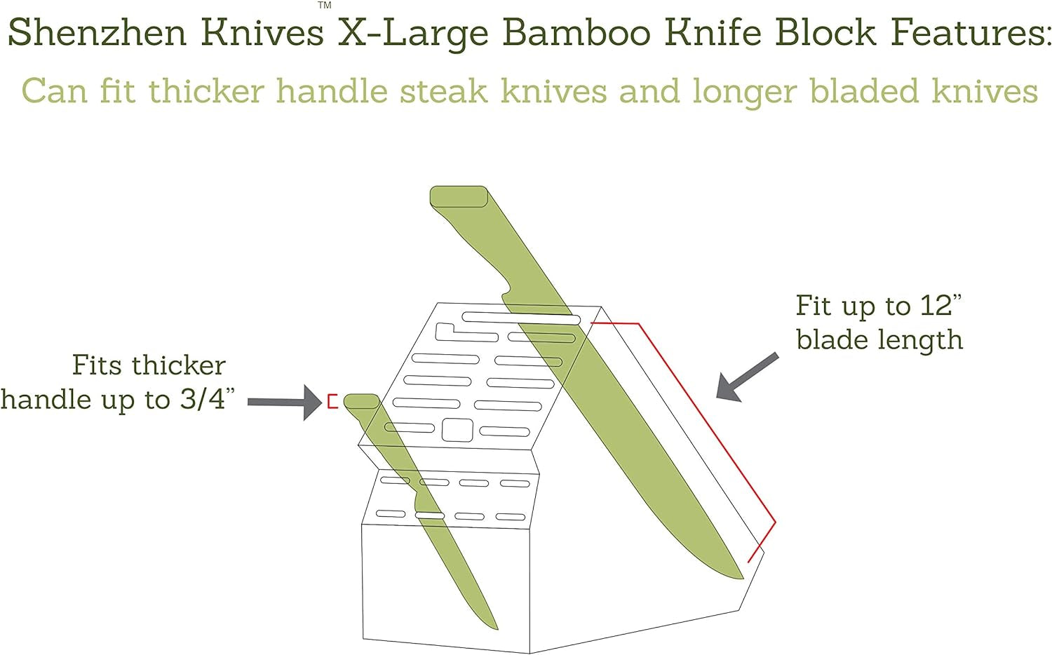 20 Slot Universal Knife Block:  X-Large Bamboo Wood Knife Block without Knives - Countertop Butcher Block Knife Holder and Organizer with Wide Slots for Easy Kitchen Knife Storage