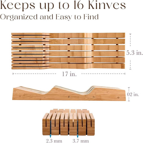 Image of 100% Pure Bamboo in Drawer Knife Block | Knife Drawer Organizer | Store Knives Safely with the Blades down | Storage Solution for Your Kitchen | Knife Organizer Drawer Insert