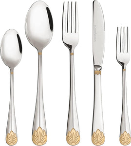 Silverware Set Limited Edition – 30 Piece Family Dinnerware Set – Flatware Set for 6 – Silver Tableware Set W/Gold Accents – Spoons, Knives, Teaspoons, Forks, Salad Forks