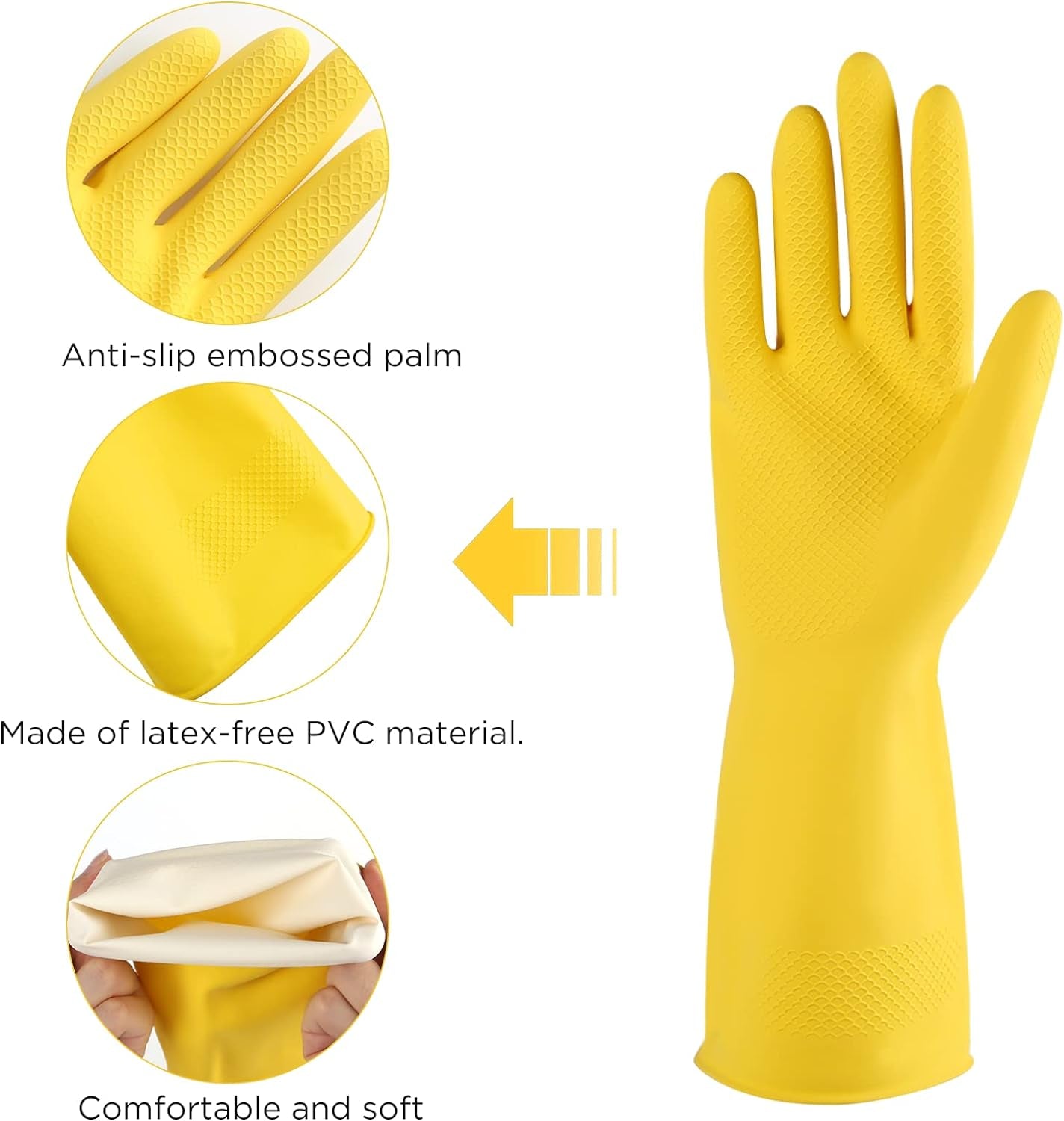 Rubber Cleaning Gloves 3 or 6 Pairs for Household,Reuseable Dishwashing Gloves for Kitchen.